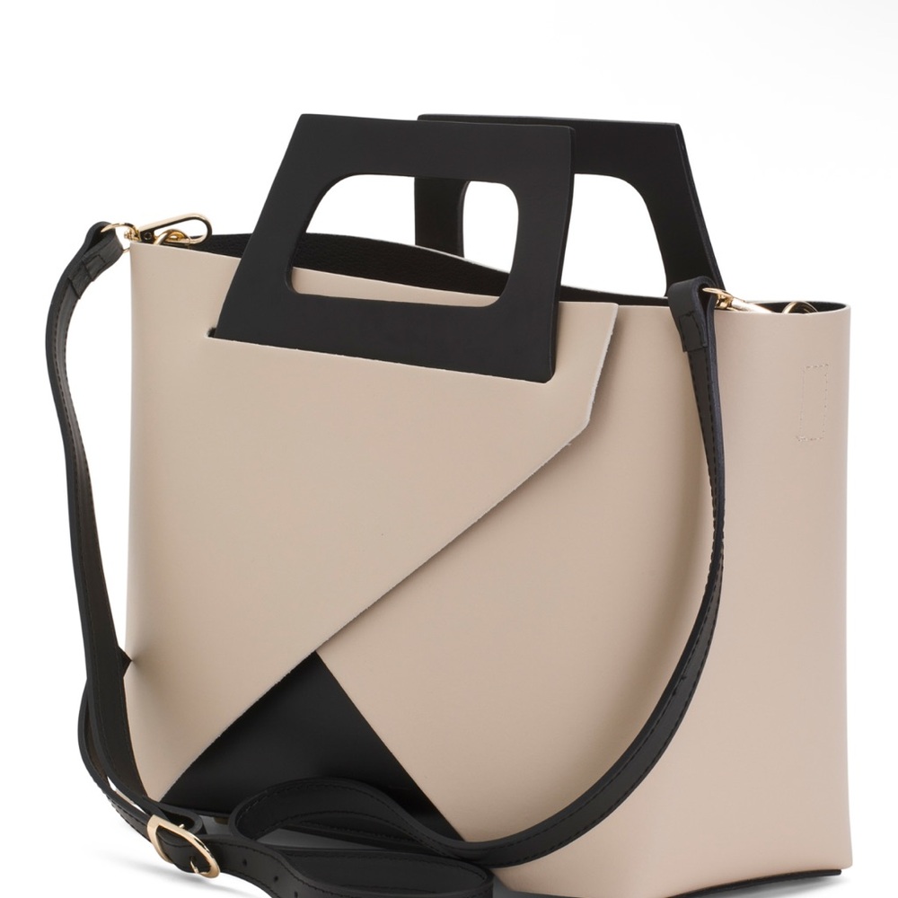 Made In Italy Leather Double Layer Geo Satchel